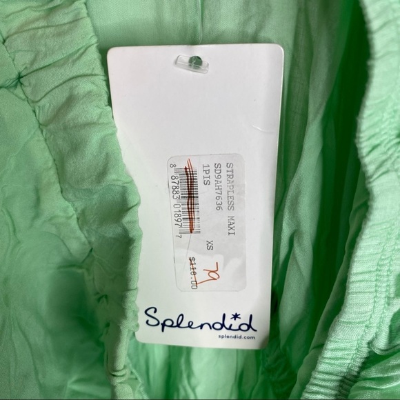 Splendid Strapless Maxi Dress Green Mint Side Slit XS Extra Small - Picture 5 of 11